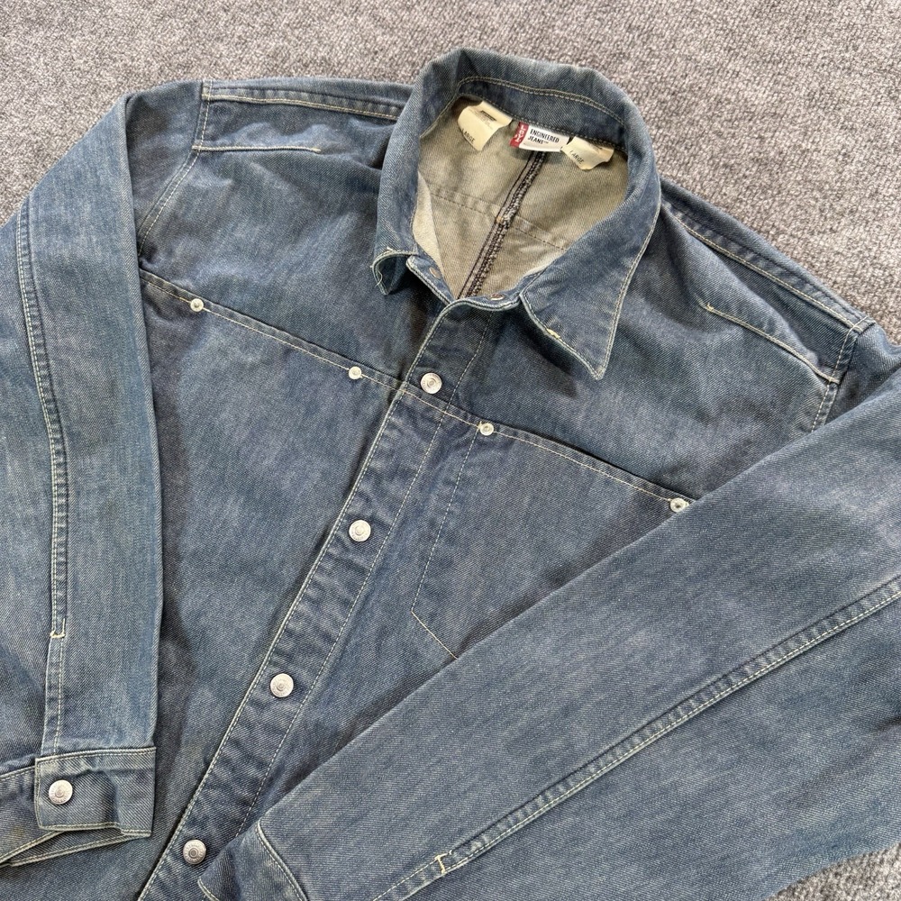 Levis Engineered Jeans 3D Cut Denim Snap Jacket Mens Large Blue Y2K Trucker